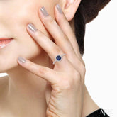 5x5 MM Cushion Shape Sapphire and 1/5 Ctw Round Cut Diamond Precious Ring in 10K White Gold